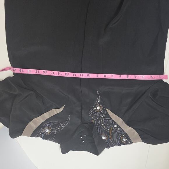 Vintage 90s Black Silk Blouse Beaded Rhinestone Western Glam Yoke Women’s S/M - Picture 5 of 7